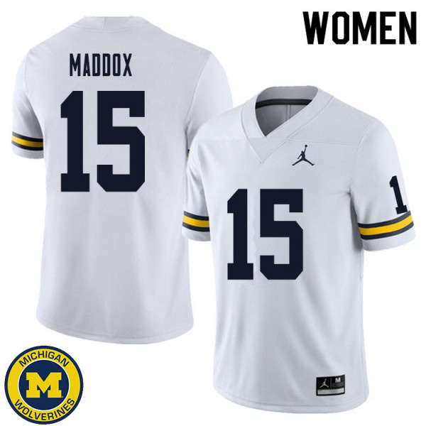 Women University of Michigan #15 Andy Maddox White Player Jersey